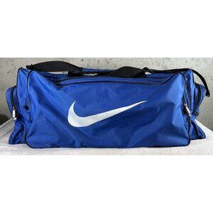Vintage XL 90s Blue Nike Travel Duffle Gym Bag Embroidered Swoosh Logo Nylon